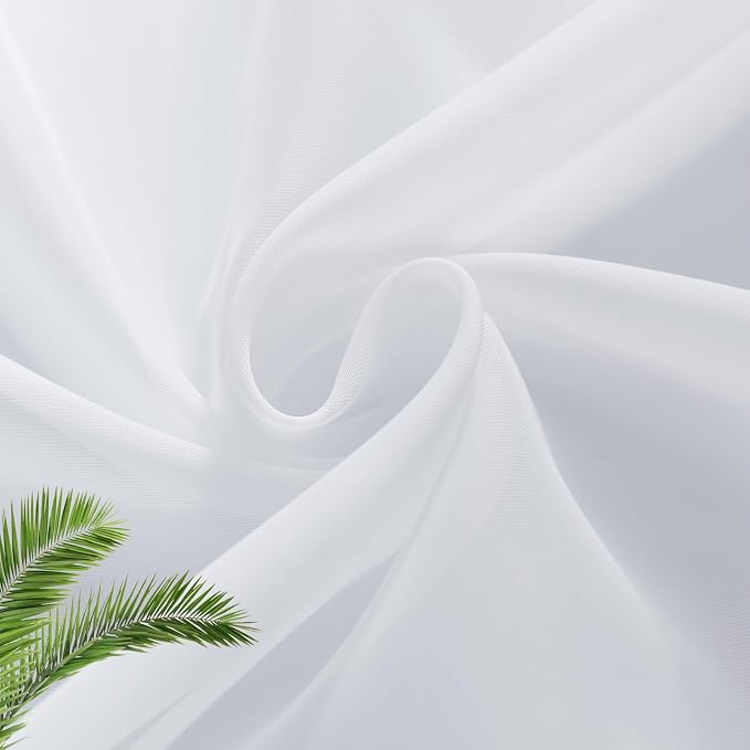 SpaceDresser White Kitchen Sheer Valance Curtains 24 Inch, Voile Sheer Cafe - Image 5