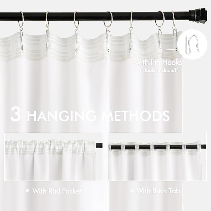 MIULEE Pure White Back Tab Blackout Curtains 108 Inch Long 2 Panels Set - Image 3