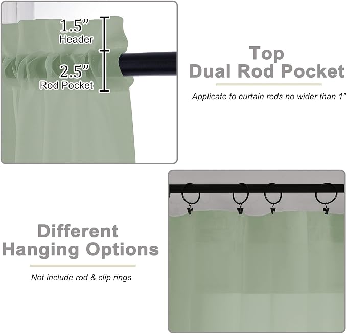 Extra Long Sheer Sage Green Curtains - Image 4