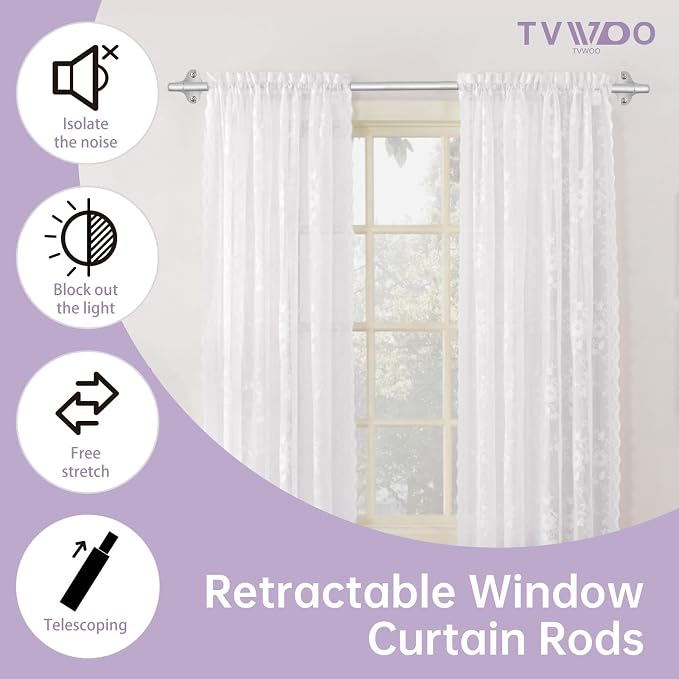TVWOO Silver Wrap Around Curtain Rods:5/8 In Blackout Adjustable Window Curtain - Image 8