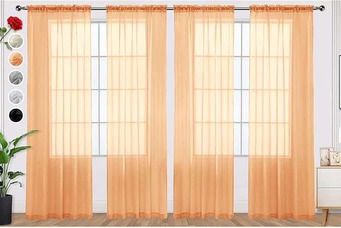SpaceDresser Beige Sheer Curtains 4 Panels Rod Pocket Semi-Sheer Curtain 63 by SpaceDresser