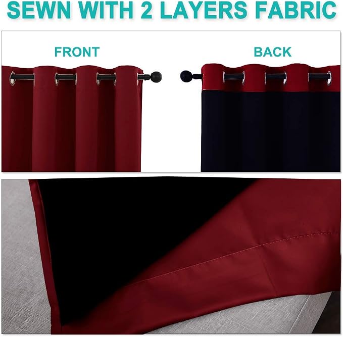 NICETOWN Full Shade Curtain Panels, 62 x 72 inch, Burgundy Red, Pair of Energy - Image 4
