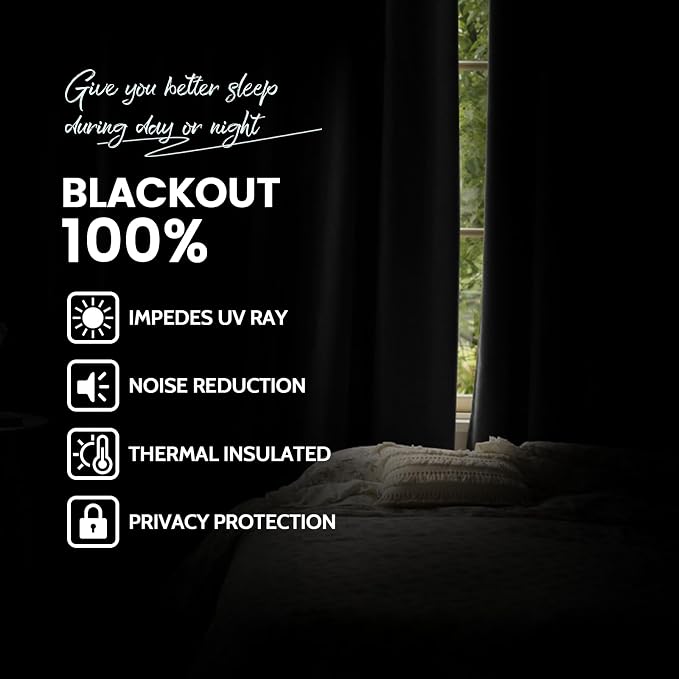 Yakamok Grey Room Darkening 100% Blackout Curtains Grommet Window Treatments - Image 2