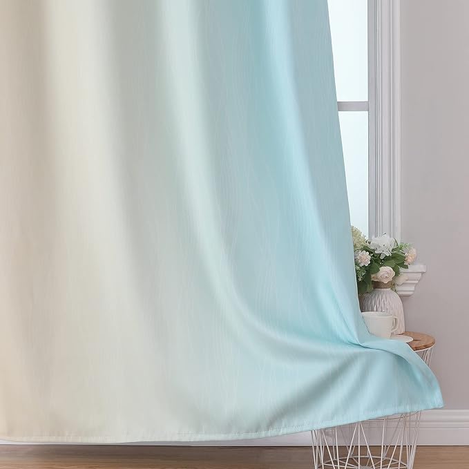 Estelar Textiler Aqua and Beige Room Darkening Blackout Curtains 84 Inch Length - Image 6
