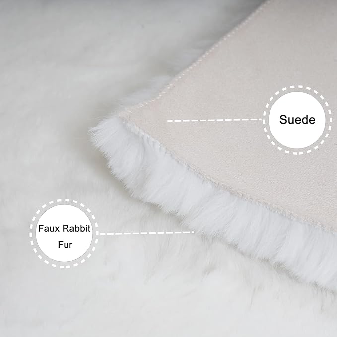 Ghouse Soft Faux Sheepskin Fur Rug 2x6 White Fluffy Bedside Rugs Plush Rug Shag - Image 3