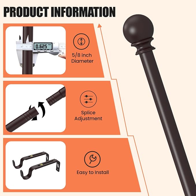 Curtain Rods for Windows 30 to 60 Inch, 5/8 Inch Heavy Duty Decorative Curtain - Image 4