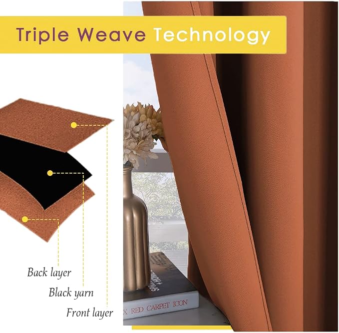 NICETOWN Room Darkening Draperies Window Curtain Panels, Burnt Orange, 2 Panels - Image 4