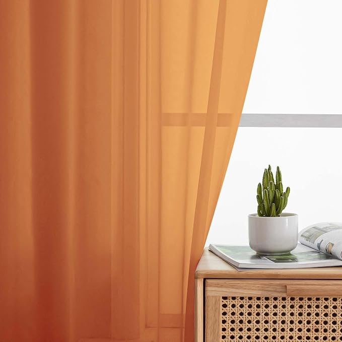 Sheer Orange Curtains for Bedroom Living Room 63 Inch Length 2 Panels, Airy - Image 6