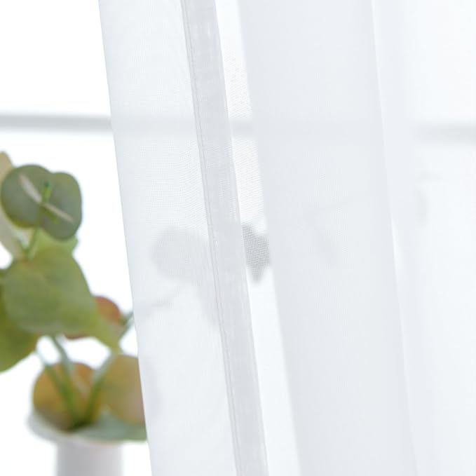 SpaceDresser White Kitchen Sheer Valance Curtains 24 Inch, Voile Sheer Cafe - Image 3