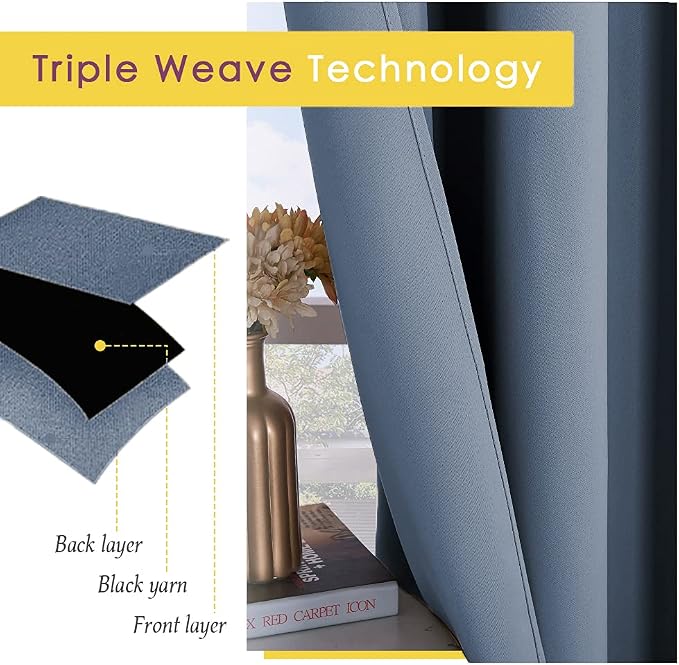 NICETOWN Kitchen Curtains Blackout Curtains & Drapes, Stone Blue, Thermal - Image 4