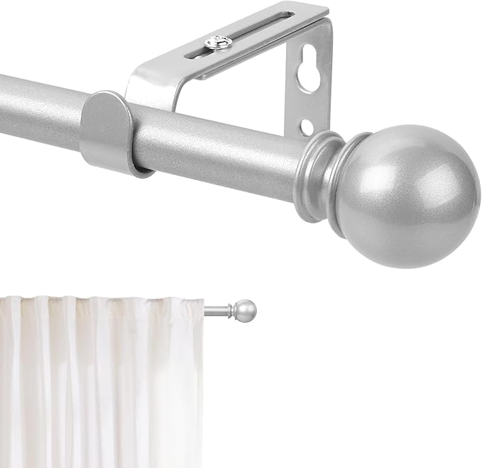 Silver Curtain Rod for Windows 66 to 120 Inch, 5/8 Inch Diameter Adjustable by Poskena