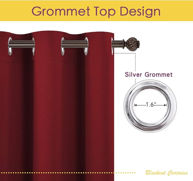 NICETOWN Christmas Burgundy Window Curtains Blackout Drapes, Thermal Insulated - Image 3