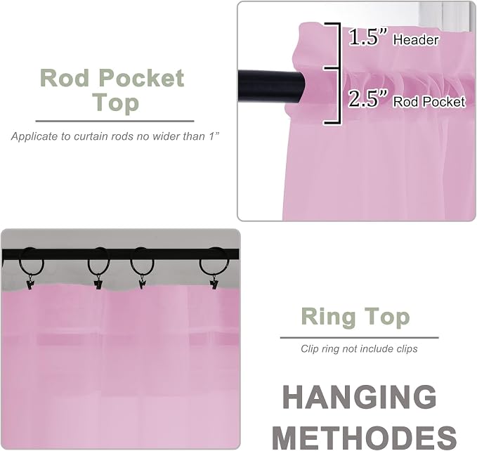 OWENIE Extra Long Pink Sheer Curtains 96 Inches Long 2 Panels Set, Soft - Image 5