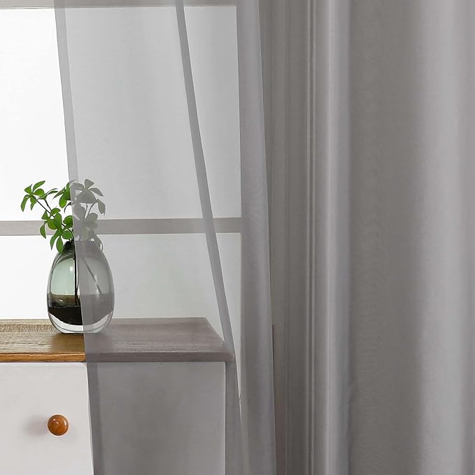 Grey Sheer Curtains Tier 30 Inches Length 2 Panels, Light Filtering Lightweight - Image 4