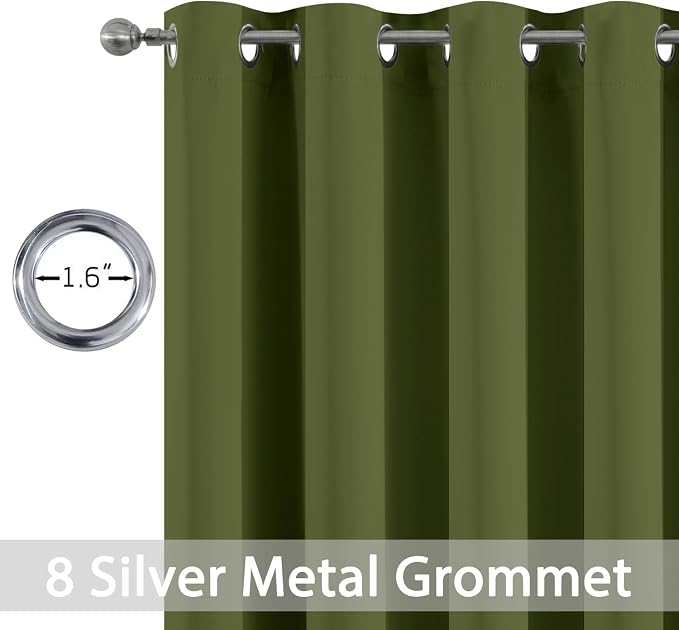 Yakamok Olive Green Curtains 54 Inches Length Blackout Curtain - Image 2