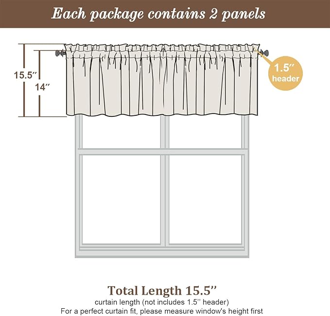 Chyhomenyc Stone Blue Valances for Window, Room Darkening Short Curtains for - Image 3