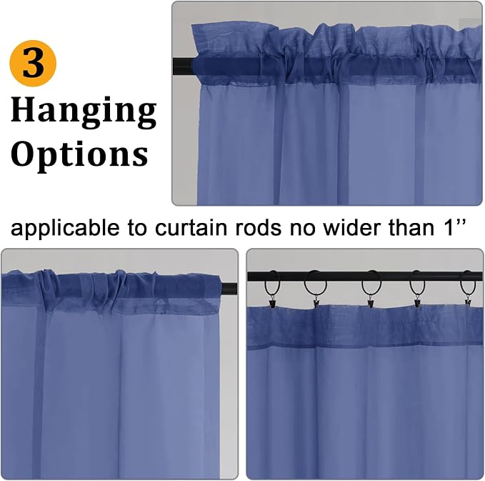 Gwine Royal Blue Sheer Curtains 72 Inches Long 2 Panels Set - Image 4