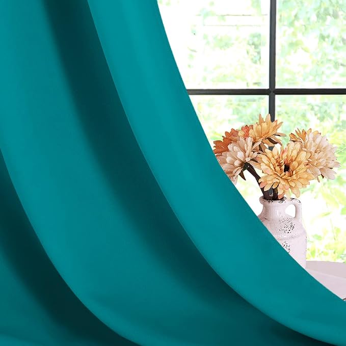 NICETOWN Room Darkening Curtains 80 inch Length 2 Panels, Peacock Teal - Image 6