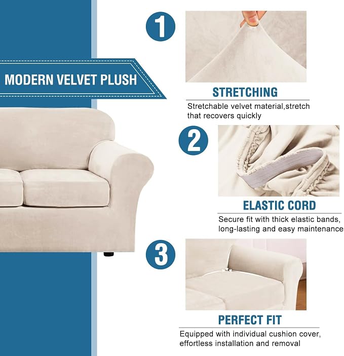 H.VERSAILTEX Rich Velvet Stretch 2 Piece Cover Chair Slipcover Sofa Cover - Image 3