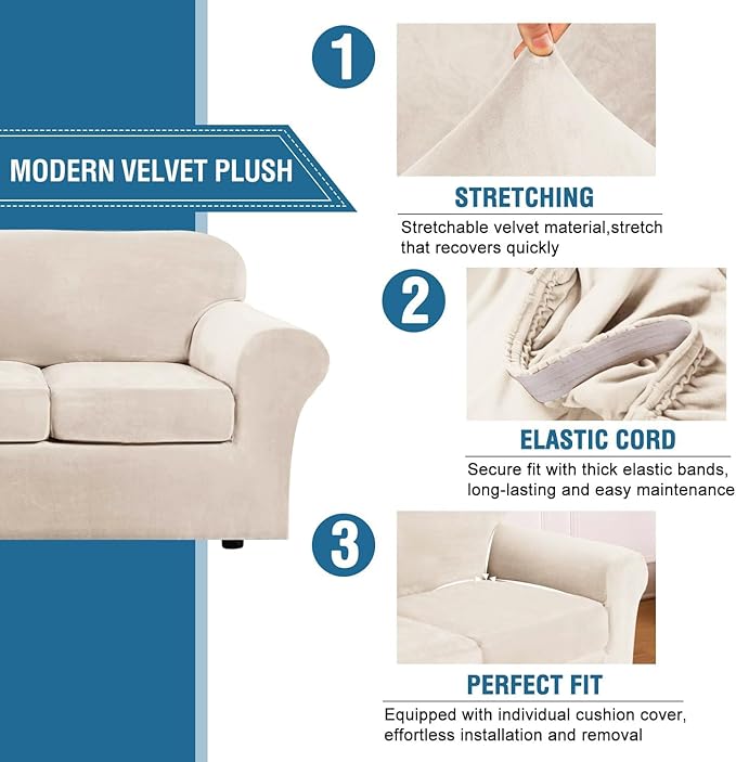 H.VERSAILTEX 3 Piece Stretch Sofa Covers Couch Covers - Image 3
