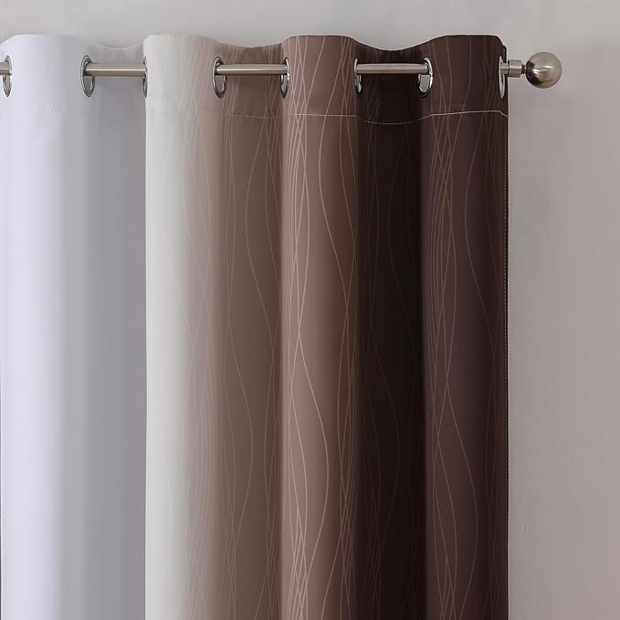 Estelar Textiler Brown and Greyish White Blackout Curtains 45 Inch Length - Image 4