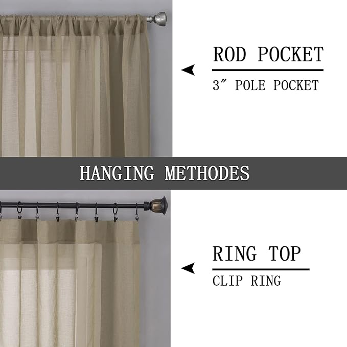 Tollpiz Sheer Curtain Linen Textured Bedroom Curtains Sheer Light Filtering Rod - Image 5