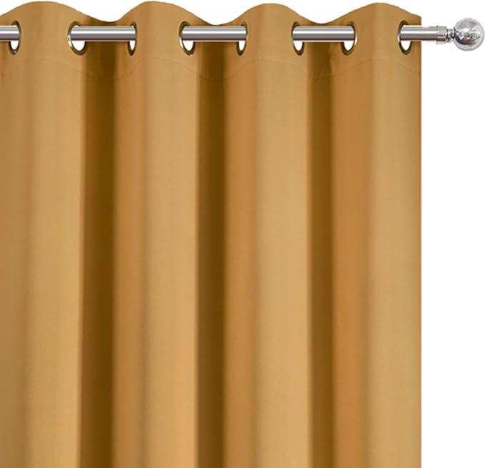LEMOMO Blackout Curtains 66 x 72 Inch Long Mustard Yellow Curtains Set of 2 - Image 6