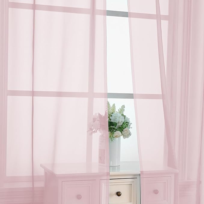 OVZME Blush Pink Sheer Curtains 84 Inches Long 2 Panels - Image 5
