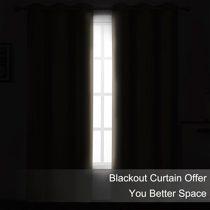 LEMOMO Blackout Curtains 66 x 84 inch/Khaki Curtains Set of 2 Panels/Thermal - Image 3