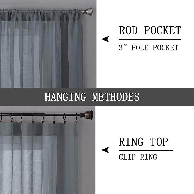 Tollpiz Sheer Curtains Linen Textured Living Room Curtain Sheers Light - Image 5
