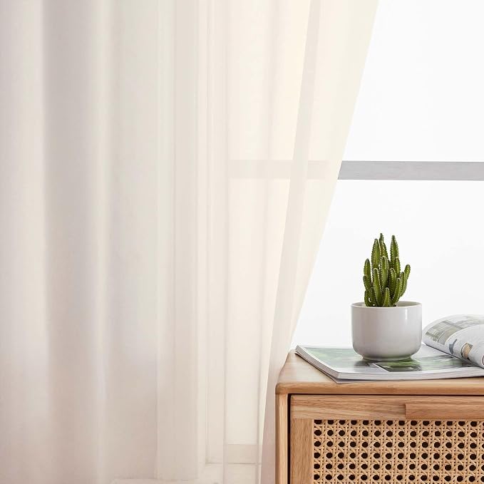 Sheer Cream Curtains for Bedroom Living Room 90 Inches Long 2 Panels Set - Image 6