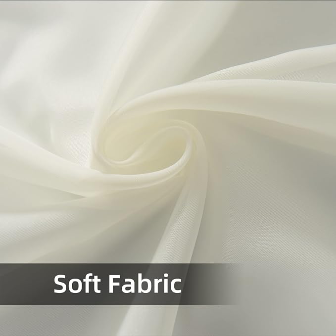 youleyar Solid Sheer Rod Pocket Curtain Voile Draperies 2 Panels White Beige - Image 7