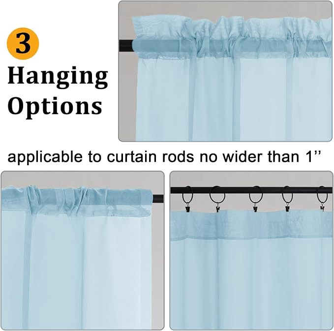 Gwine Sky Blue Sheer Curtains 90 Inches Long 2 Panels Set, Light Filtering - Image 4