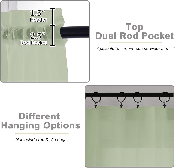 Light Green Sheer Curtains for Bedroom Living Room 45 Inch Length 2 Panels - Image 4