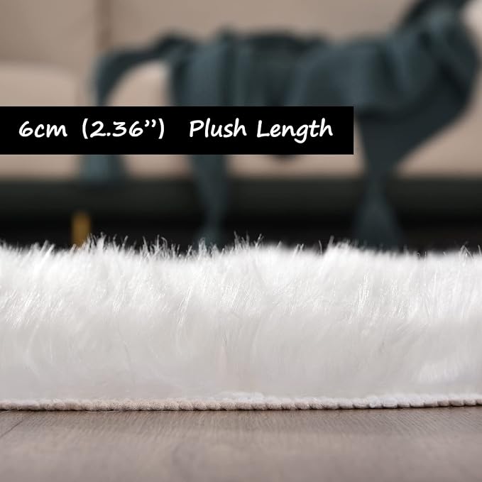 Goolela White Round Area Rug 5ft Fluffy Circle Faux Fur Sheepskin Carpet - Image 3