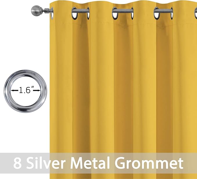 Yakamok Mustard Yellow Room Darkening Grommet Window Drapes Thermal Insulated - Image 3