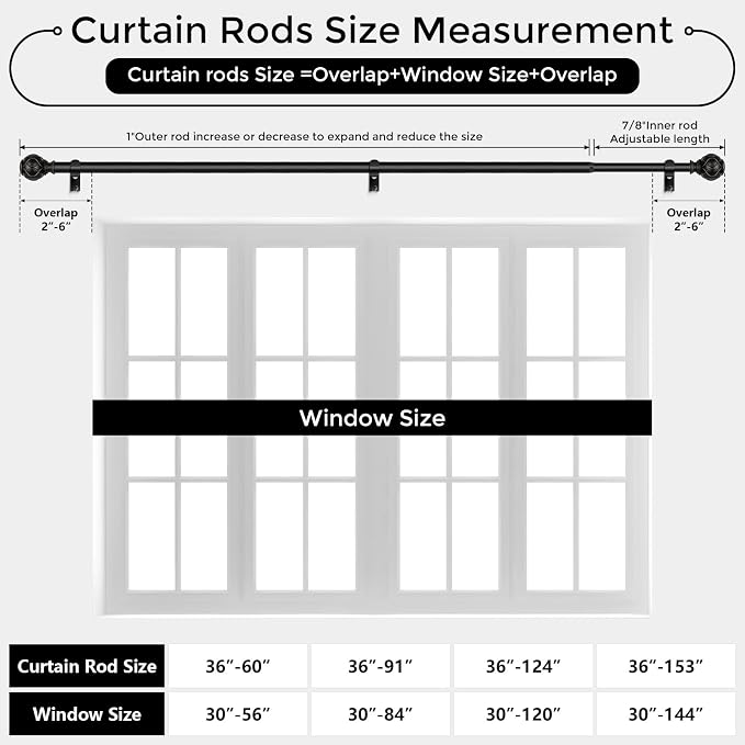 Black Curtain Rod, Heavy Duty 1 Inch Decorative Curtain Rods - Image 6