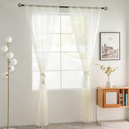 youleyar Solid Sheer Rod Pocket Curtain Voile Draperies 4 Panels Ivory Beige - Image 2