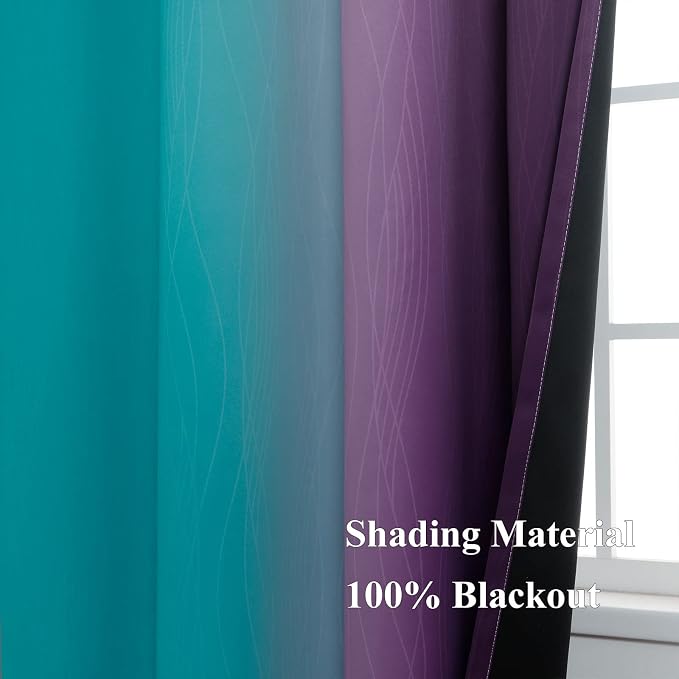 Estelar Textiler Ombre Purple Blackout Curtains 96 Inches Long, Teal Curtains - Image 5