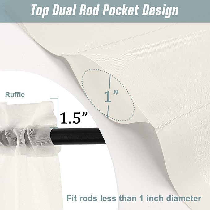 Ivory Sheer Curtains 216 Inches Long, Extra Long Light Filtering Scarf Curtains - Image 3
