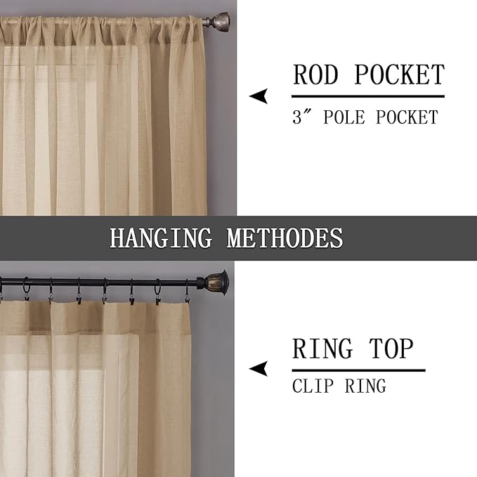 Tollpiz Sheer Curtains Linen Textured Living Room Curtain Sheers Light - Image 5