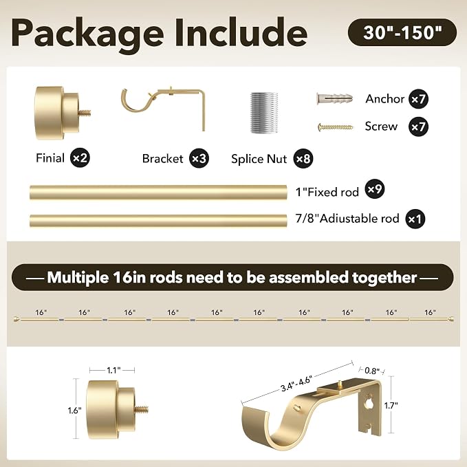 IFELS Heavy Duty Curtain Rods for Windows 72 to 144 Inch, 1 Inch Adjustable - Image 7