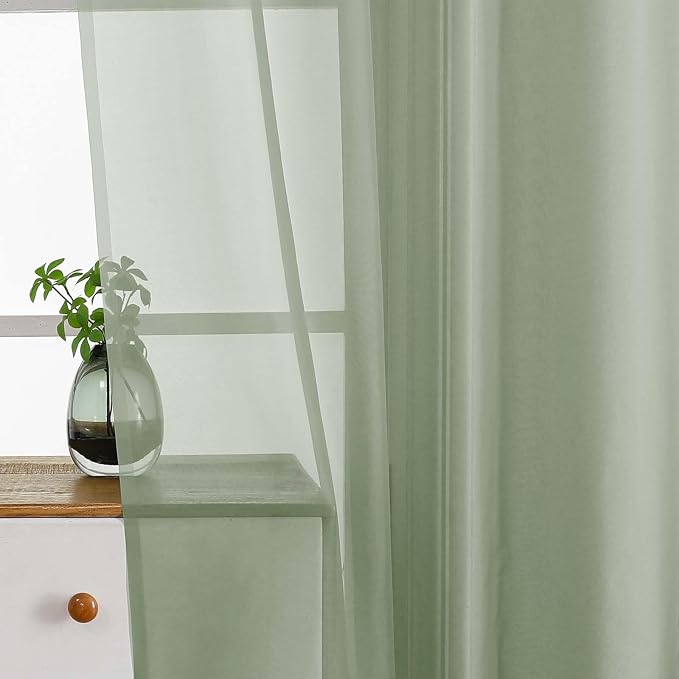 Sage Green Sheer Curtains Tier 30 Inches Length 2 Panels, Light Filtering - Image 4