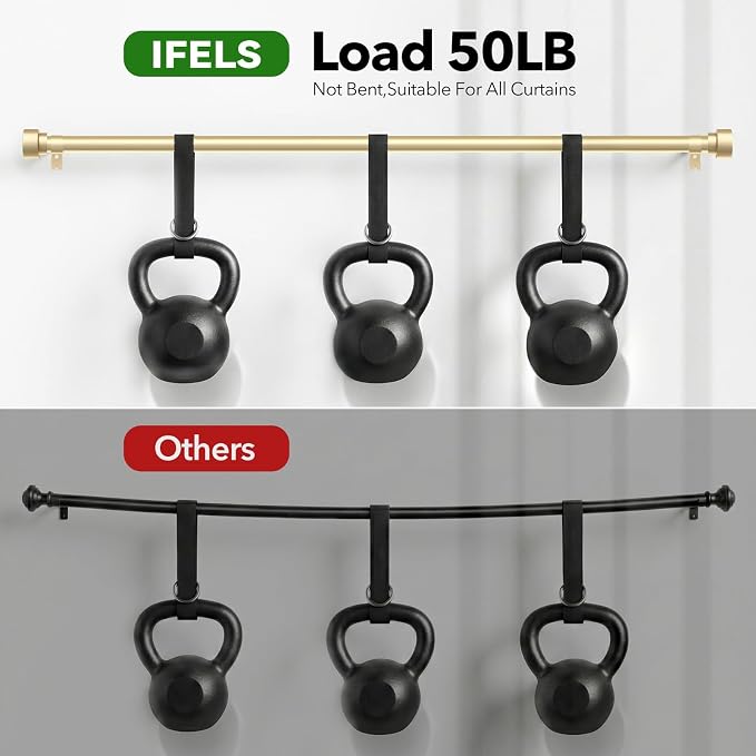 IFELS Heavy Duty Curtain Rods for Windows 28 to 48 Inch, 1 Inch Adjustable Gold - Image 6
