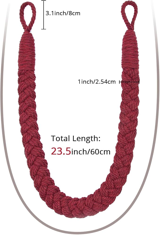 NICEEC 2 Pack Natural Cotton Rope Curtain Tiebacks Elegant Boho Style - Image 3