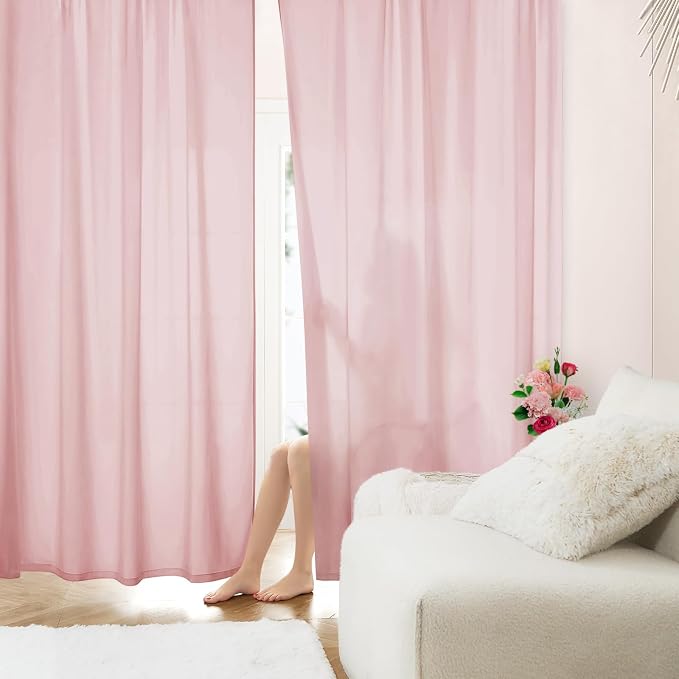 HOMEIDEAS Non-See-Through Light Pink Privacy Sheer Curtains, 52 X 84 Inches by HOMEIDEAS