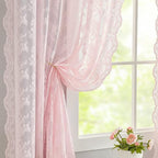 YJ YANJUN Vintage Lace Curtains Short Pink Floral Curtains 54 inch Length 2 - Image 2