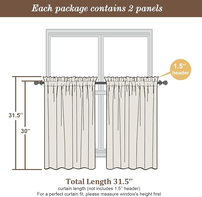 Chyhomenyc Light Grey Sheer Curtains 30 inch Length 2 Panels, Light Filtering - Image 7