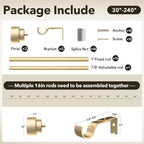 Extra Long Curtain Rods for Windows 32 to 240 Inch, 1 Inch Gold Heavy Duty - Image 3