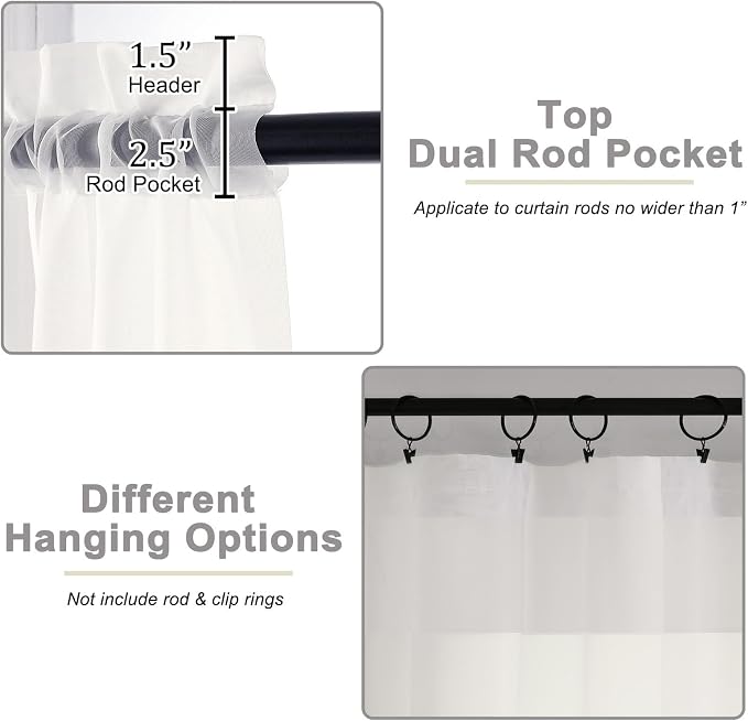 Ivory Valances for Windows, Ivory Sheer Curtains 14 Inch Length 2 Pack Kitchen - Image 4